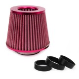 Filtru de aer conic universal rosu AMiO, cu 3 adaptoare si colier, diametre montaj 76-70-65-60-55 mm, dimensiuni 160x155x118 mm