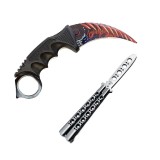 Cumpara ieftin Pachet format din Karambit 19 cm pentru antrenament fara taius ,fara varf si Briceag fluture pentru antrenament Argintiu