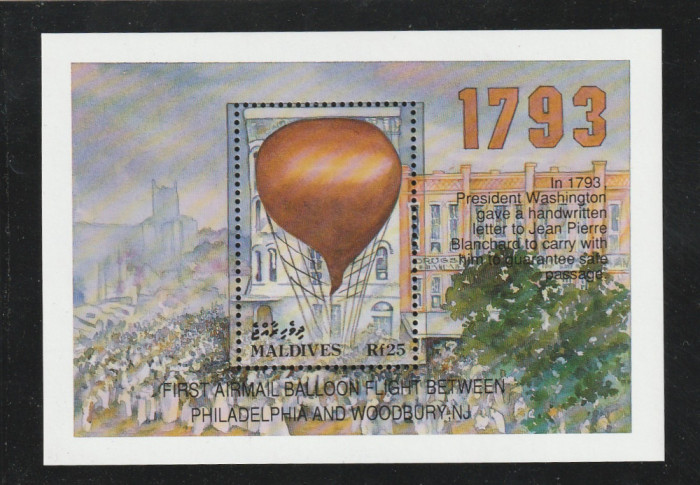 Maldive 1993-Aviatie,Primul zbor cu balonul aerian postal,Mi.Bl.300