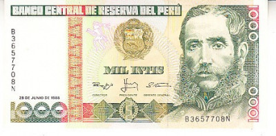 M1 - Bancnota foarte veche - Peru - 1000 intis - 1988 foto