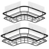 Set 2 polite de colt pentru dus, metalice cu montaj autoadeziv, inox, negru Household NewTrend