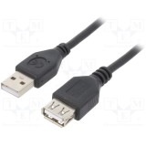 Prelungitor, USB 2.0 (T) la USB 2.0 (M), 1.8m, premium, conectori auriti, negru, Gembird