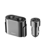 INCARCATOR auto Baseus High Efficiency, 2 x USB Output 5V/3.4A, 2 x bricheta auto, total output 96W, pt. bricheta auto, lungime cablu 60cm, negru &quot;CRD
