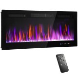 HOMCOM Șemineu Electric de &Icirc;ncorporat cu Flacără Independentă, 3 Moduri de &Icirc;ncălzire și Telecomandă, 106.7x9.4x47 cm, Negru | Aosom Romania