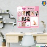Tablou pe panza canvas personalizat nou nascut cu poze din primul an &ndash; patrat &ndash; fetita