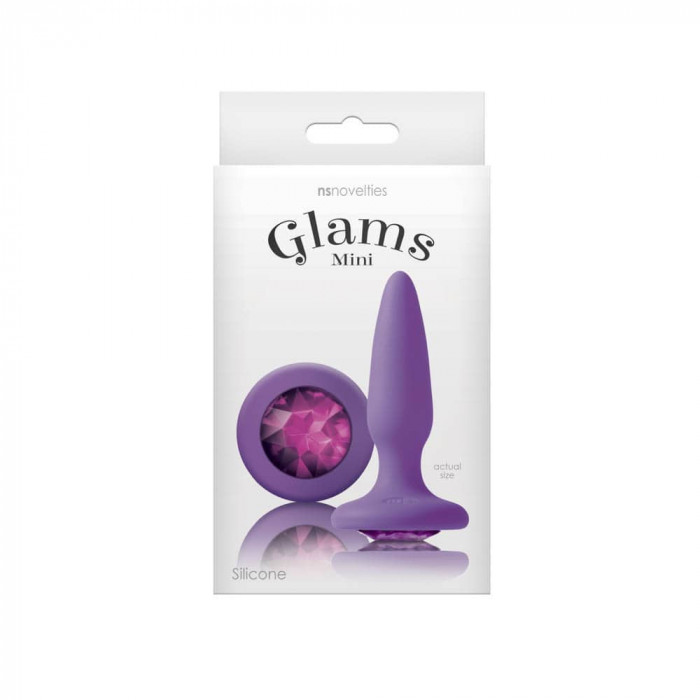 Glams Mini Purple Gem - Dop Anal Mov cu Diamant, 8.5 cm