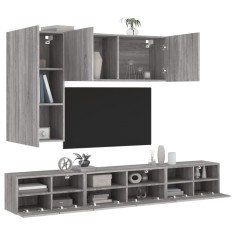vidaXL Comode TV de perete, 5 piese, gri sonoma, lemn prelucrat