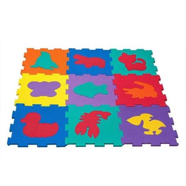Set 9 bucati de puzzle podea pentru copii cu imprimeu Animale, din spuma EVA, 31,5x31,5