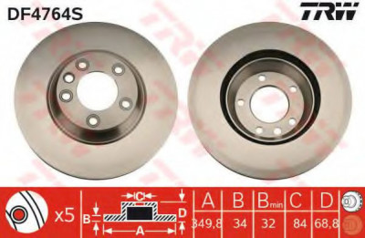 Disc frana VW TOUAREG (7LA, 7L6, 7L7) (2002 - 2010) TRW DF4764S foto