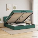 Cumpara ieftin Pat ottoman cu saltea Verde inchis 200 x 200 cm Catifea
