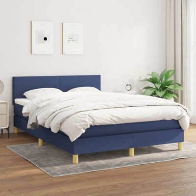 Pat box spring cu saltea, albastru, 140x200 cm, textil foto
