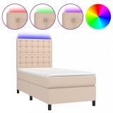 Cumpara ieftin Pat cu arcuri, saltea si LED, cappuccino, 90x200cm, piele eco