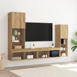 Dulap TV vidaXL cu lumini LED Stejar artizanal 40.5x30x102 cm, Dulapuri TV vidaXL cu lumini LED 2 bucăți Stejar artizanal 80x30x30 cm