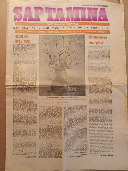 Săptăm&acirc;na culturală a Capitalei / Nr. 14 / 7 aprilie 1989 / Vadim Barbu Lucaciu