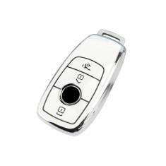 Husa de protectie premium pentru cheie auto, Elegance Luxury Cover Key, Alb cu argintiu, compatibila cu Mercedes Benz A C E S G Class W177 W205 W213 X