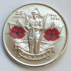 Monedă 25 cents 2010 Canada, Remembrance, unc, color, km#1028