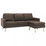 Canapea cu 3 locuri si taburet, maro, material textil