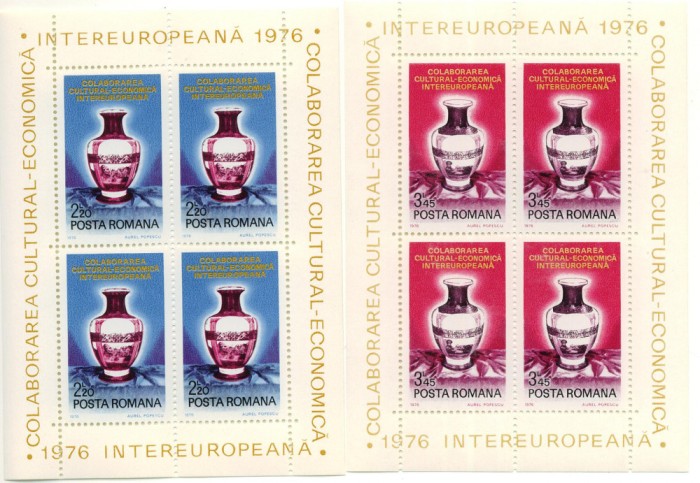 Romania 1976 Colab. cultural econ. intereuropeana 2 blocuri de 4 neuzate MNH