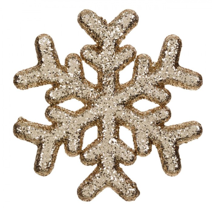 Autocolant Decorativ Craciun, Fulg 3D, Bej Sampanie, 15x15cm, Glitter