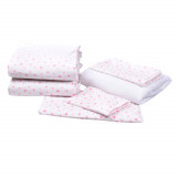 Set complet de lenjerie si aparatori pentru patut, 120 x 60 cm, model Stelute Roz, Fic Baby