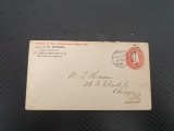 Plic postal pre-tipărită cu timbru fix de 2 cenți din Statele Unite 1884