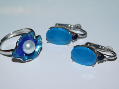 Set elegant, inel argint perla naturala , cercei argint, superbi foto