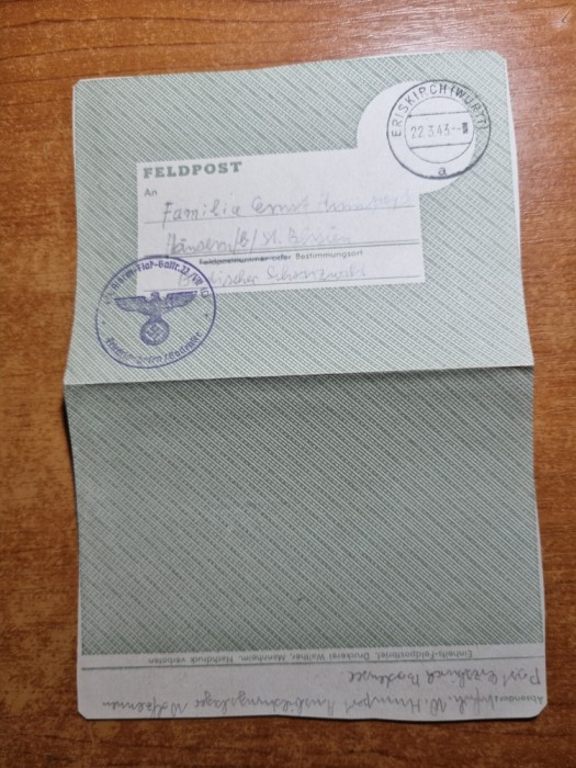 scrisoare cu stampila svastica - al 2-lea razboi mondial - din anul 1943
