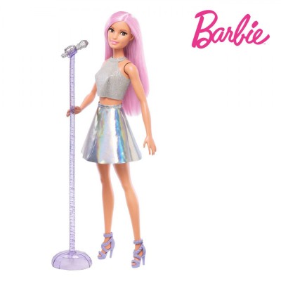 Păpușă Barbie Mattel, Pop Star, Păr Roz, 3+ Ani, Microfon Cu Suport foto