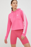 Cumpara ieftin Adidas hanorac de bumbac femei, culoarea roz, cu glugă, cu imprimeu