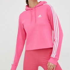 Adidas hanorac de bumbac femei, culoarea roz, cu glugă, cu imprimeu