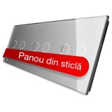 Panou din sticla Livolo VL-P702/02/02-6I, gri, pentru 3 x intrerupator dublu cu touch