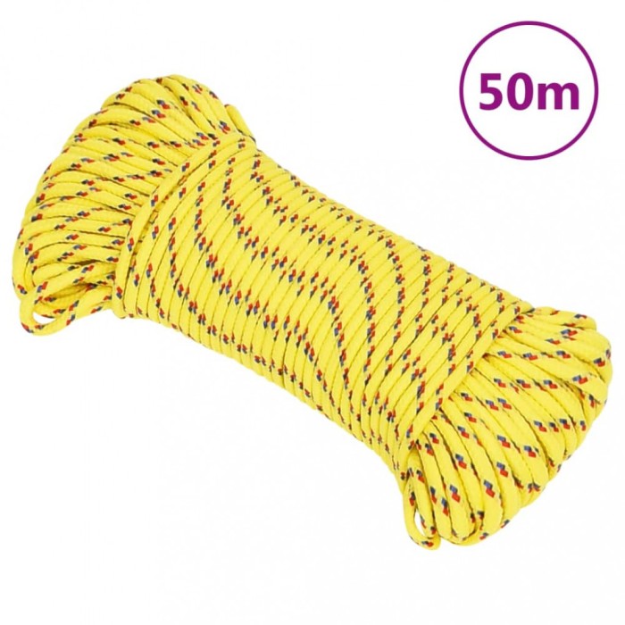 vidaXL Fr&acirc;nghie de barcă, galben, 5 mm, 50 m, polipropilenă