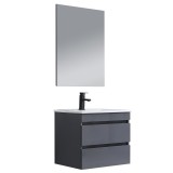 Mobilier de baie Cube, chiuvetă ceramică 60 cm, oglindă cu 2 sertare, 60x80 cm, gri antracit