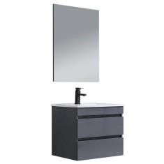 Mobilier de baie Cube, chiuvetă ceramică 60 cm, oglindă cu 2 sertare, 60x80 cm, gri antracit