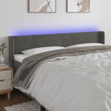 vidaXL Tăblie de pat cu LED, gri &icirc;nchis, 203x16x78/88 cm, catifea