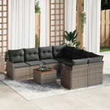 vidaXL Set canapea de grădină 9 pcs Gri Mări Rattan, Lemn