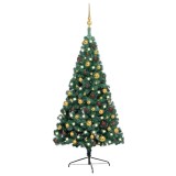 VidaXL Jumătate brad Crăciun artificial cu set globuri verde 120 cm