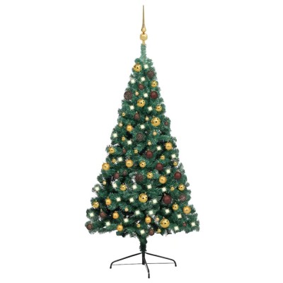 vidaXL Jumătate brad Crăciun artificial cu set globuri verde 120 cm foto