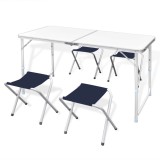 Set Camping Pliabil vidaXL: Masă Reglabilă + 4 Scaune, 120x60cm, Alb, Portabil, Picnic, Outdoor