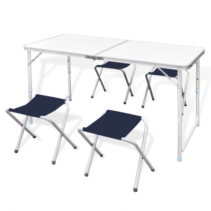 Set camping masă reglabilă &icirc;nălțime/4 scaune pliabile 120x60 cm