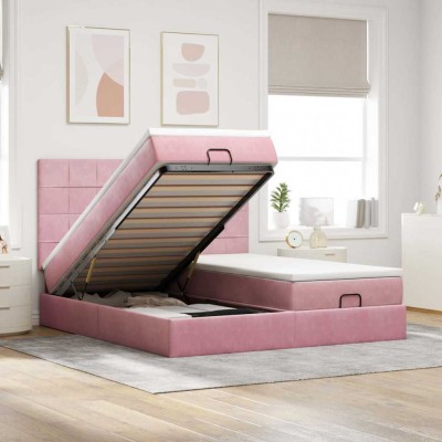 vidaXL Cadru de pat otoman cu saltele Roz 200x200cm catifea 3314632 foto