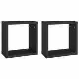 Rafturi de perete cub, 2 buc., negru, 30x15x30 cm