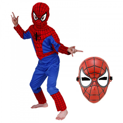 Set costum Spiderman si masca pentru baieti 120-130 cm 7-9 ani foto