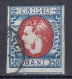 ROMANIA 1869 LP 29 b REGELE CAROL I CU FAVORITI VALOAREA 50 BANI STAMPILAT