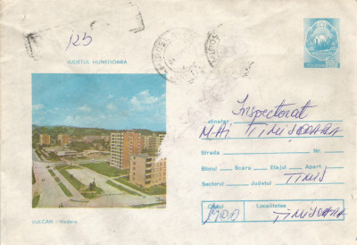 Romania, Vulcan, Vedere, plic circulat, 1979 foto
