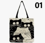 Cumpara ieftin Tote bag cu model pisica 01 , 100% linen, 40x38 cm