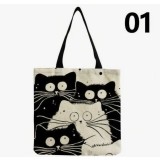 Tote bag cu model pisica 01 , 100% linen, 40x38 cm