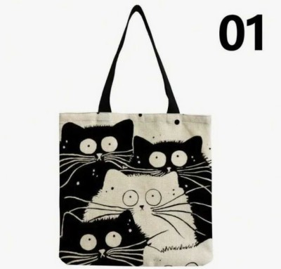 Tote bag cu model pisica 01 , 100% linen, 40x38 cm foto