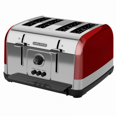 Prajitor de paine Morphy Richards Venture 240133, putere 1800 W, 4 felii, 7 niveluri de prajire, decongelare, functie High Lift, rosu/inox foto