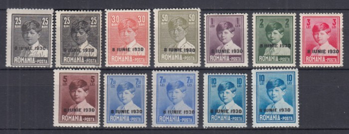 ROMANIA1930 LP 83 f/s REGELE MIHAI I UZUALE CU SUPRATIPAR 8 IUNIE 1930 SERIE MNH